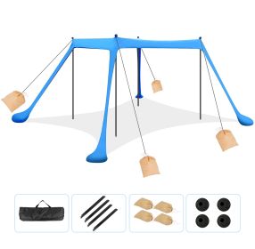 1Pc 5-8 Person Beach Tent Sun Shelter Canopy 10x10x6.6ft With Sandbag Foldable Poles Carry Bag UPF50 For Camping Trip Fishing Picnic Fedex Shipping (Color: Blue)